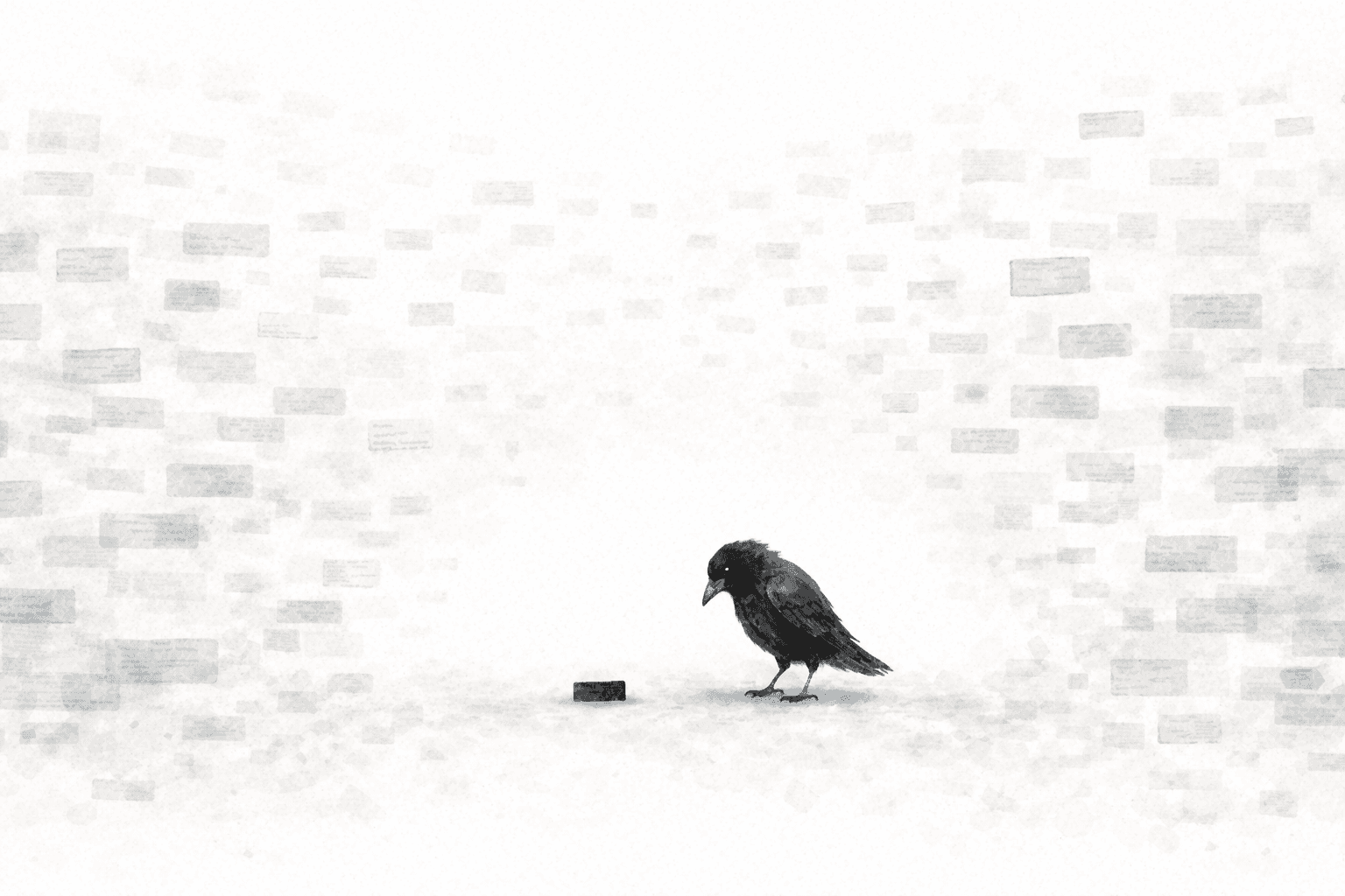 Crows around books and puzzle pieces